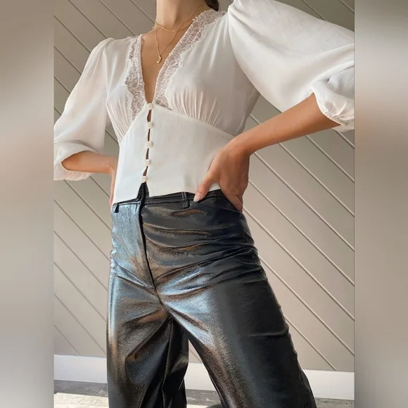 Aritzia Wilfred Romance Me Blouse Lace-trimmed V-neck Corset Size XXS - Picture 4 of 14